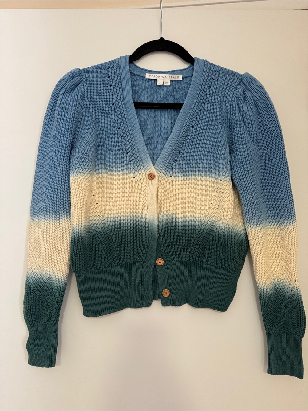 Veronica Beard ‘Parula’ Blue and Green Ombre Puff-Sleeve Cardigan